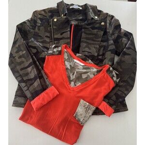 NYGARD CAMO MISSY METALLIC WOMEN'S MOTORCYCLE COTTON JACKET + TOP bundle  SZ M